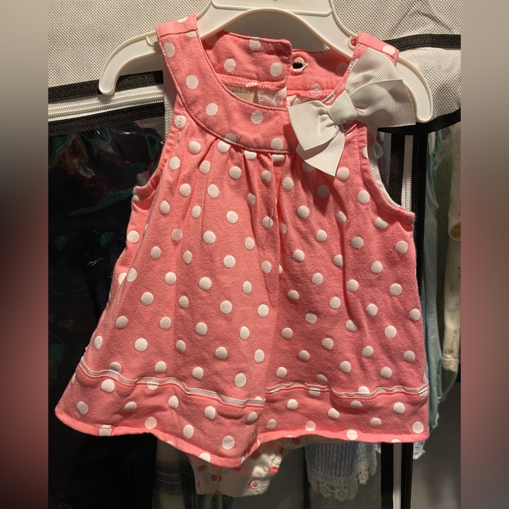 First Impressions Infant Girls Polka Dot Dress, size 6-9 months.